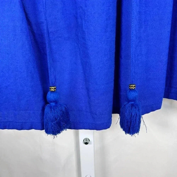 Knox Rose Size Medium Ruffle Blue Eyelet Blouse Flared Tassel - Picture 5 of 7